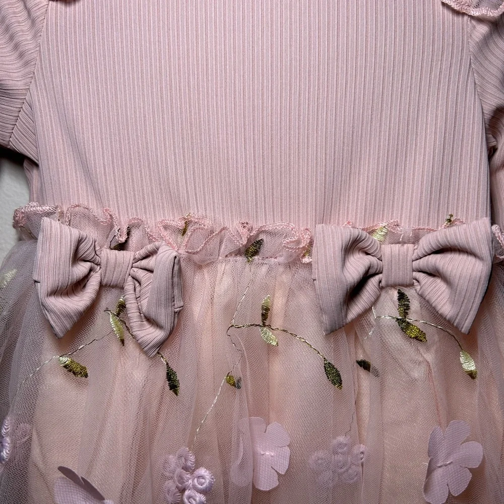 NWT PatPat Baby Girl Pink Floral Mesh Dress Set Size 3-6 Months - Picture 3 of 7